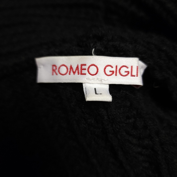 ROMEO GIGLI Wool Black Chunky Knit Slouchy Oversized Boyfriend Cardigan Sweater - Picture 6 of 7